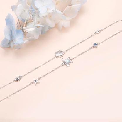 Anklets for Women 925 Sterling Silver Blue Evil Eye Infinity Butterfly Adjustable Multilayer Layered Summer Beach Ankle Bracelet Foot Chain Jewelry for Women - style: Sea Turtle 3