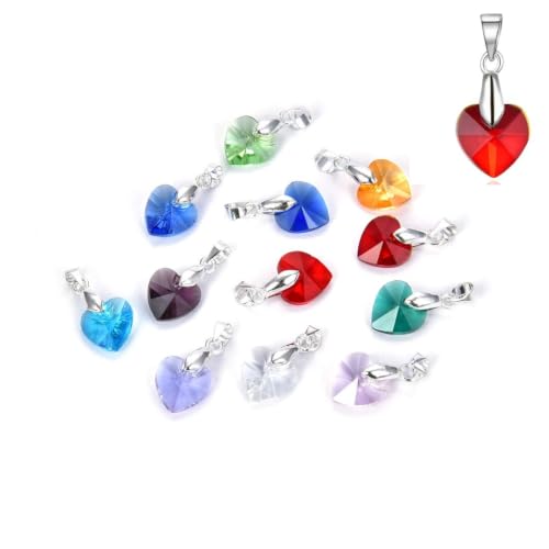 1 Set Adabele Dangle Birthstone Pendant Drops 10mm Valentine Heart Crystal Beads Silver Plated Pendant Clasp Bail (12pcs) - size: Heart Pendant with Bail (1 Set/12pcs)