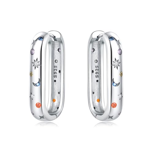 Floral Hoop Earrings 925 Sterling Silver with 14K Gold Plating – Lightweight CZ Flower Hoops | Hypoallergenic Jewelry for Women | Gift Box + Polishing Cloth - color: A-25mm Stars and Moon earrings