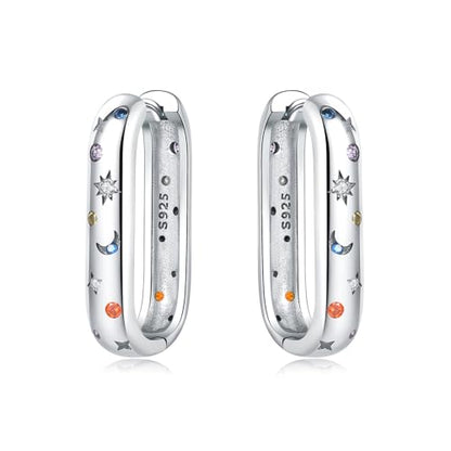 Floral Hoop Earrings 925 Sterling Silver with 14K Gold Plating – Lightweight CZ Flower Hoops | Hypoallergenic Jewelry for Women | Gift Box + Polishing Cloth - color: A-25mm Stars and Moon earrings