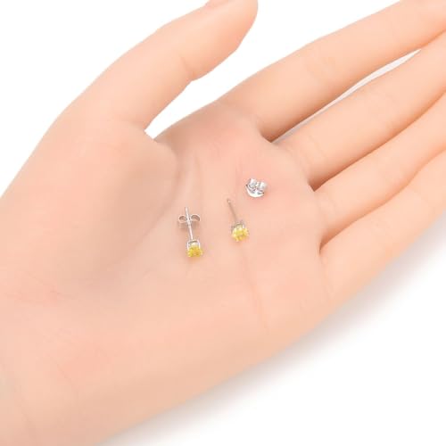 1 Pair Adabele Authentic Sterling Silver Birthstone Stud Earrings 4mm/0.25 Carat Tiny Cubic Zirconia Imitation Diamond Gemstone Hypoallergenic Nickel Free Tarnish Resistant Women Men Jewelry - color: November