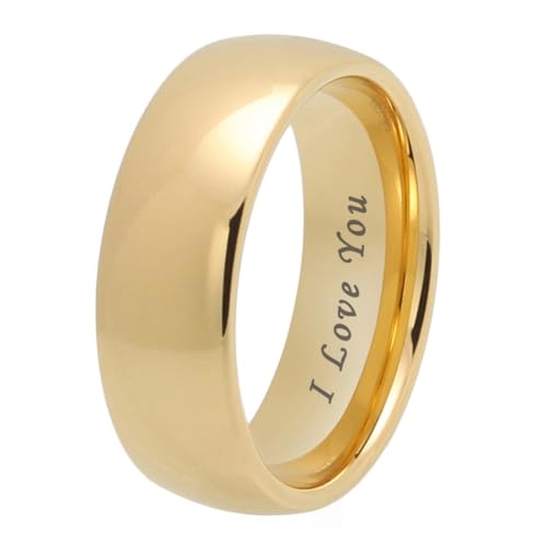 TUTISS 4mm 6mm 8mm 10mm Silver/Gold/White Tungsten Rings for Men Women Couple Fashion Jewelry Anniversary Engagement Wedding Bands Domed Polished I Love You Engraved Comfort Fit - color: 8mm Gold Tungsten I Love You