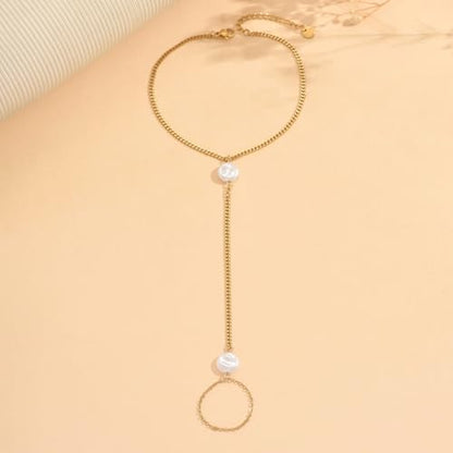 Ankle Bracelets for Women 18K Gold Plated Dainty Pearl Cross CZ Anklets Daisy Moon Star Gold Bead Satellite Cuban Link Chain Waterproof Summer Beach Foot Jewelry - style: Irregular Pearl-Gold