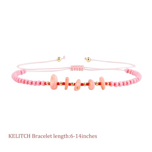KELITCH Women Natural Stone Beads Anklet Boho Color Beaded Ankle Adjustable Foot Chain Jewelry for Summer Beach Holiday - color: Pink 08B