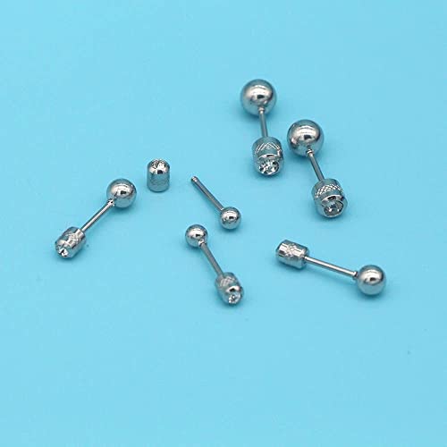 Screw on Earring Backs for Women,Hypoallergenic Surgical Steel Stud Earrings Ball Star Circle Simple Geometric Cartilage Helix Flat Back Piercing Earrings - color: 3pairs,Silver,Ball(3-5mm)