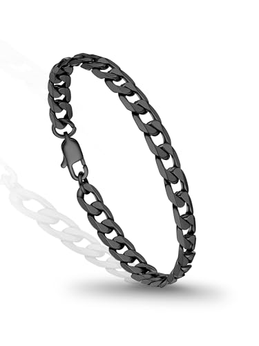 PROSTEEL Bracelets for Men, Figaro/Cuban Mens Bracelet, Silver/Gold/Black | 6/9/13mm Width, 7.5/8.3/9" Length, Stainless Steel Mens Bracelet, Durable & Non Tarnish, Chunky Jewelry with Gift Box - style: E 6mm-Cuban-Black