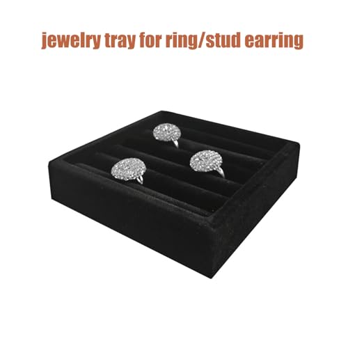SCIKHETF Velvet Ring Earrings Studs organizer Tray Small Ring Insert Display Tray 5 Slots Stackable (Black) - color: Black