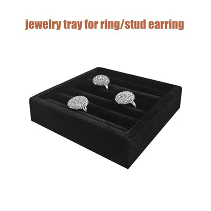 SCIKHETF Velvet Ring Earrings Studs organizer Tray Small Ring Insert Display Tray 5 Slots Stackable (Black) - color: Black