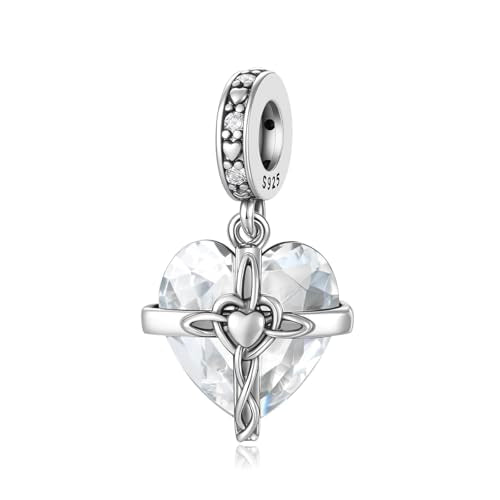 Birthstone Charms 925 Sterling Silver Heart Charms for Bracelets and Necklaces Birthday Day Christmas Gifts For Women - color: D-April