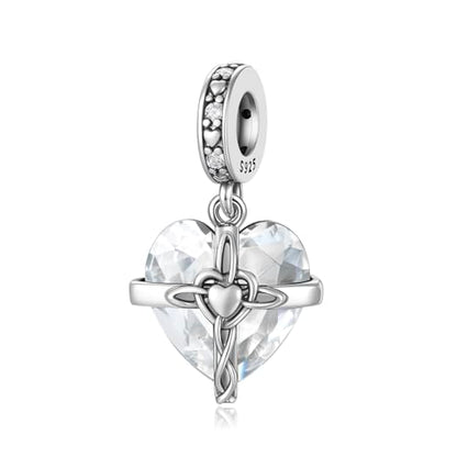 Birthstone Charms 925 Sterling Silver Heart Charms for Bracelets and Necklaces Birthday Day Christmas Gifts For Women - color: D-April