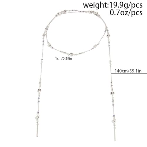 Long Layered Faux Pearl Beaded Chain Necklace for Women,Boho Y Body Chain Gold Drop Lariat Necklace Dainty Statement Fashion Jewelry Gifts - color: Silver1