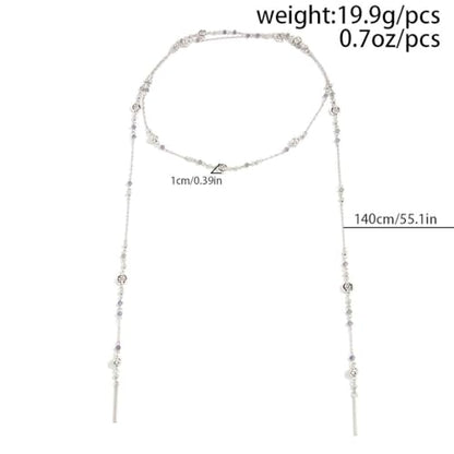 Long Layered Faux Pearl Beaded Chain Necklace for Women,Boho Y Body Chain Gold Drop Lariat Necklace Dainty Statement Fashion Jewelry Gifts - color: Silver1