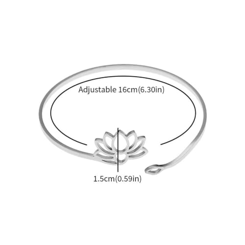 Stainless Steel Mandala Lotus Open Bracelet Women's Fashion Cuff Bracelet Casual Sports Yoga Jewelry - color: silvery