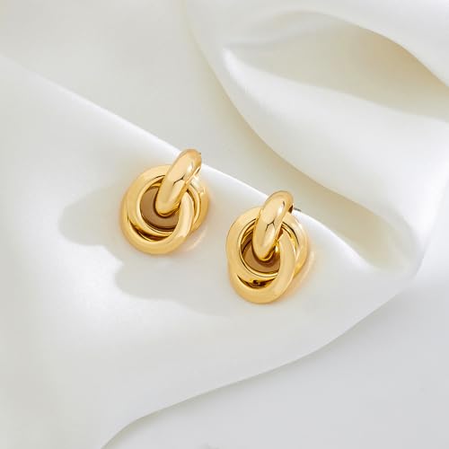 Gold Chunky Earrings for Women Geometric Knot Link Drop Dangle Earrings 14K Gold Plated Statement Earrings Trendy Gold Jewelry - color: Style 6-Gold