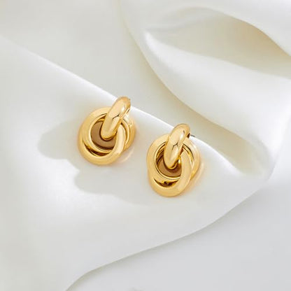 Gold Chunky Earrings for Women Geometric Knot Link Drop Dangle Earrings 14K Gold Plated Statement Earrings Trendy Gold Jewelry - color: Style 6-Gold