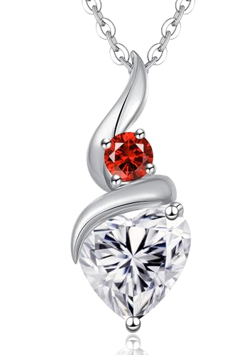 ANDSO Heart Moissanite Necklaces Birthday Jewelry Gifts for Women | S925 Silver /Gold Plating Birthstone Necklace, Ideal Anniversary Christmas Valentine Present for Mom Wife Her Girlfriend - style: Silver-2 Carat- Ruby Garnet Red