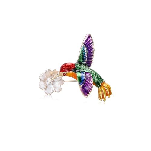 Enamel Bird Brooch for Women Rhinestones Owl/Hummingbird/Eagle/Toucan Lapel Pin Cute Bird Brooches Jewelry Gifts for Mom Wife - color: Green-Hummingbird 3