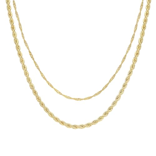 CHESKY 14K Gold Plated Layered Chain Necklace for Women | Trendy Cuban Link Chain, Chunky Paperclip Chain, Toggle Clasp Necklace, Fashion Gold Jewelry, Daily Gift for Women - style: Wave/Rope-GD