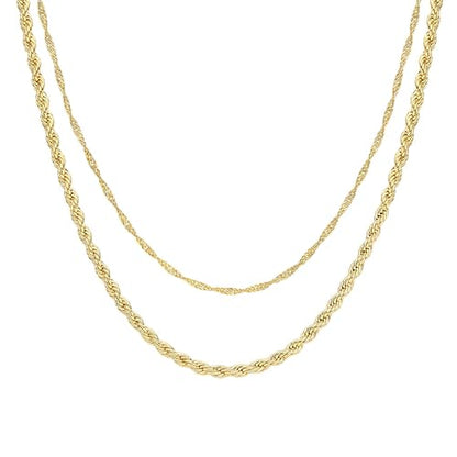 CHESKY 14K Gold Plated Layered Chain Necklace for Women | Trendy Cuban Link Chain, Chunky Paperclip Chain, Toggle Clasp Necklace, Fashion Gold Jewelry, Daily Gift for Women - style: Wave/Rope-GD