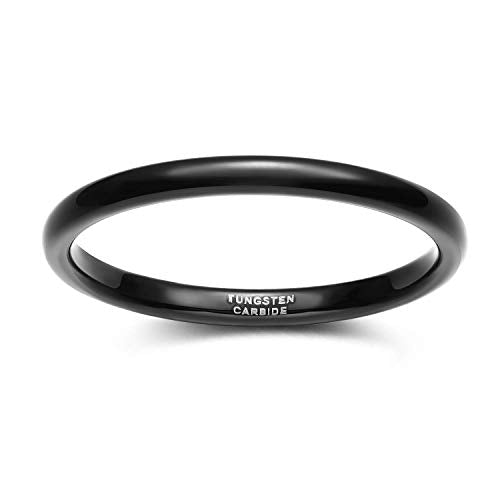 TRUMIUM 2mm 4mm 6mm 8mm Black Tungsten Ring for Men Women Wedding Band Domed High Polish Comfort Fit 4-15 - color: 2mm Black