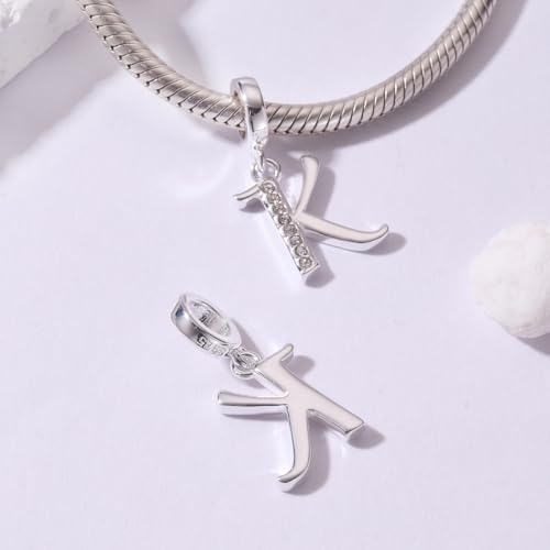 925 Sterling Silver Initial Charm fits Pandora, Gift for Mom Wife | Christmas,Birthday,Mother's Day, Anniversary, Valentine's Day - color: Letter K