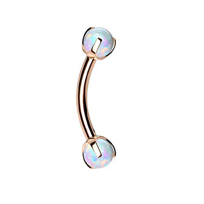 Pierced Owl - 16GA Stainless Steel Internally Threaded Claw Set Synthetic Opals Eyebrow Curved Barbell - style: Rose Gold/Opal White