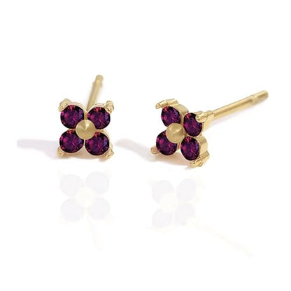 QueenBee 14K Gold Plated Ivy Flower Birthstone Stud Earrings for Women Dainty Floral Gemstone Studs Unique Jewelry Gift for Her - color: Feb-Amethyst