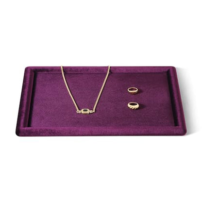 Velvet Jewelry Display Tray for Ring Earrings Necklace Bracelet Flat Tray - color: Purple, size: 12.99 × 9.06 in