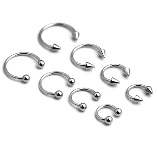 16G Horseshoe Rings Surgical Steel Nose Septum Horseshoe Hoop Earring Eyebrow Tragus Lip Rings Daith Helix Piercing Jewelry for Women Men 6-12mm Smily Piercing Jewelry - color: 18G Silver Septum rings lip rings