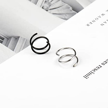 20G Double Nose Ring Hoop for Single Piercing - 2-36 Pcs Jewelry for Women - color: BLACK,SILVER