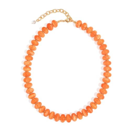 Chunky Beads Necklace for Women Trendy Gold Puffy Heart Choker Necklace Colorful Resin Beaded Heart Pendant Necklaces Statement Jewelry - color: 14MM Disc Bead-Orange