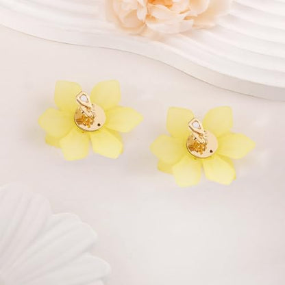 LAXPICOL Fashion Big Flower Clip On Earrings For Women Cute Lovely Acrylic Flower Earrings No piercing Earrings 2.36" - color: yellow