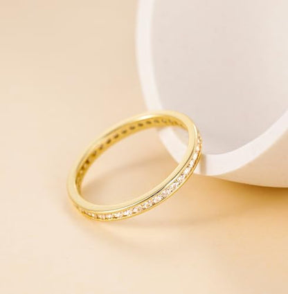 TIGRADE 2.5mm Women Anniversary Ring Cubic Zirconia Wedding Band CZ Stackable Ring Eternity Band Size 3-11 - color: Gold