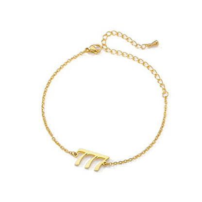 PAMTIER Angel Number Ankle Bracelet for Women Adjustable Chain | Stainless Steel, Dainty Simple Numerology Jewelry Gift - color: 5.5+2.8inch, Gold 777