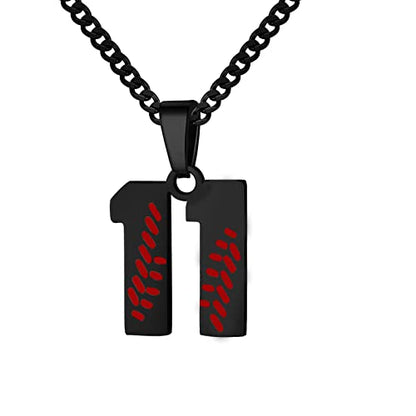 Hatti Doris Baseball Number Necklace for Men 00-99 - Jersey Number Necklace with Stainless Steel Gold Plated Chain & Baseball Charm Pendant - color: Black, style: 11