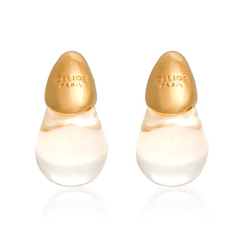 18k Gold Plated Teardrop Earrings, sterling silver post chunky resin and copper drop stud earrings, Hypoallergenic Earrings Jewelry Gift - color: Clear-Gold