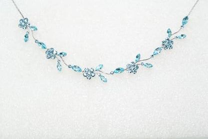 Faship Gorgeous Rhinestone Crystal Floral Necklace Earrings Set - color: Aqua