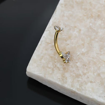 XUU Titanium Belly Button Rings 14G, Implant-Grade Navel Piercing, Luxury CZ Shape with Flower Butterfly, Hypoallergenic Curved Barbell Jewelry for Women, Gold or Silver - style: Butterfly-Gold