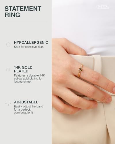 PAVOI 14K Gold Plated Initial Letter Ring for Women, Adjustable Band | Thin Initial Band - Dainty Fashion Jewelry Gifts - style: - F