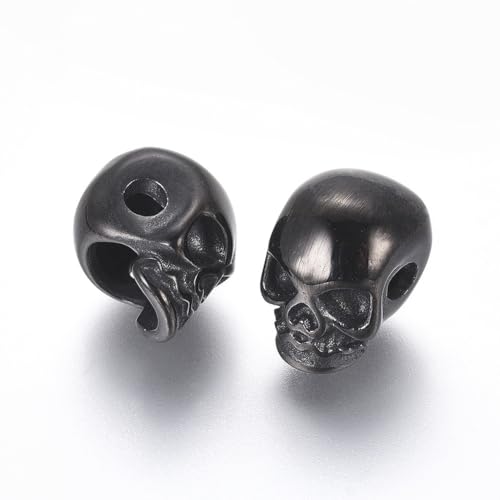 Elecrelive 10Pcs Gunmetal Stainless Steel Skull Head Beads Skeleton Skull Spacer Beads Halloween Charms for Gothic Necklace Bracelets Earrings Jewelry Making - color: Gunmetal