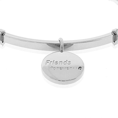 Silver-Tone CZ Friends Forever Open End Bangle Bracelet
