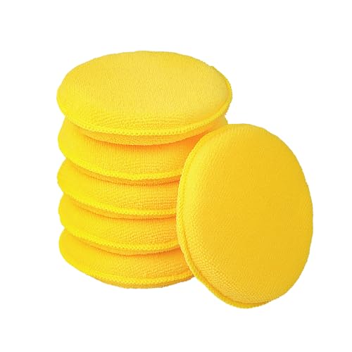FONAROLL Microfiber Wax Applicator Pads, Car Wax Applicator, Buffing & Detail Polishing Foam Pads for Car Cleaning and Fine Polishing (5" Diameter, 6 Pack) - Yellow - color: Yellow