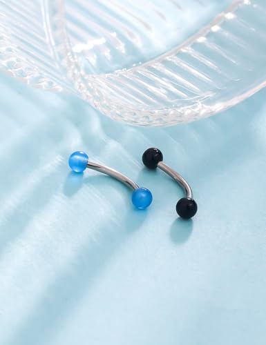 16g 6/8/10mm White/Pink/Black Eyebrow/Rook/Snug/Vertical-Labret/VCH/Snake-Eyes/Anti-Tragus/Christina/Daith/Belly-Button/Bridge/Hood/Surface Curved Barbell Piercing Jewelry for Women Men - color: Black