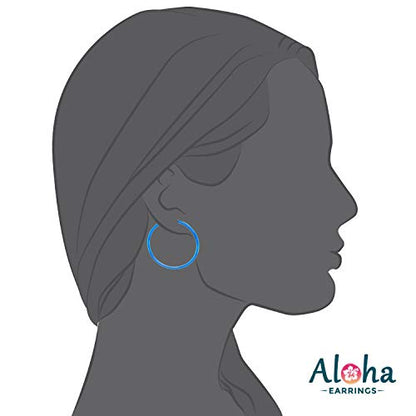 Clip On Spring Hoop Earrings for Non-Pierced Ears - color: Blue, size: 40mm