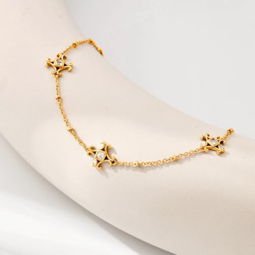 Cicy Bell Hand Chain Bracelets for Women 18K Gold Plated | Layered Stackable Dainty Ring Bracelets, Adjustable Satellite Bead Dot Link Finger Bracelets - color: Style I-Gold
