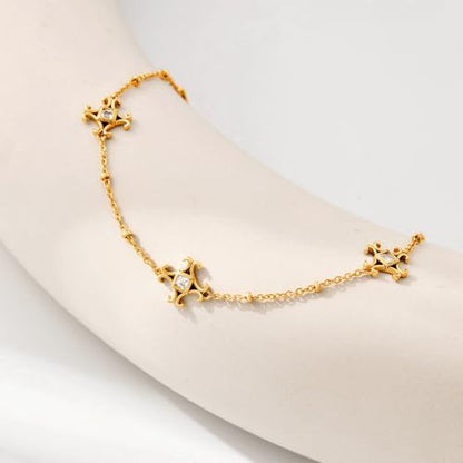 Cicy Bell Hand Chain Bracelets for Women 18K Gold Plated | Layered Stackable Dainty Ring Bracelets, Adjustable Satellite Bead Dot Link Finger Bracelets - color: Style I-Gold