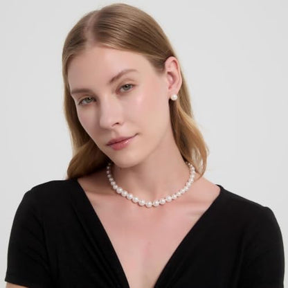 Pearl Necklace and Earring Set for Women Costume Jewelry Set | Elegant Outfit Matching, Wedding Bridesmaid Prom Gifts - style: White 16 inches