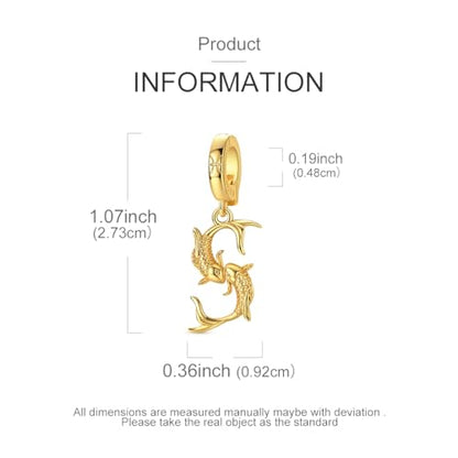 LAZA 925 Silver Charms for Bracelets and Necklaces Gold charms for Women | Summer Travel Party Lucky Zodiac Charms Clearance Pendant Beads Christmas Birthday Graduation Gift Jewelry for Women - color: Pisces