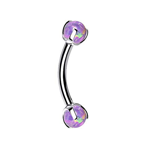 Pierced Owl - 16GA Stainless Steel Internally Threaded Claw Set Synthetic Opals Eyebrow Curved Barbell - style: Steel/Opal Purple
