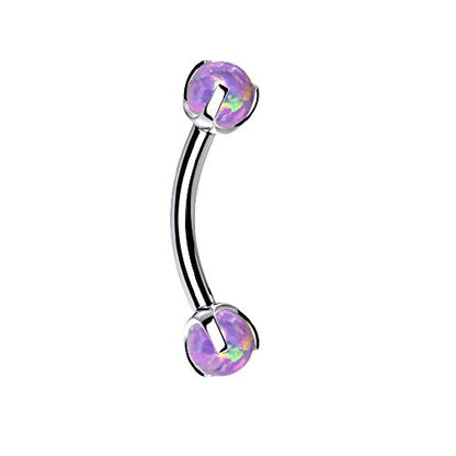 Pierced Owl - 16GA Stainless Steel Internally Threaded Claw Set Synthetic Opals Eyebrow Curved Barbell - style: Steel/Opal Purple